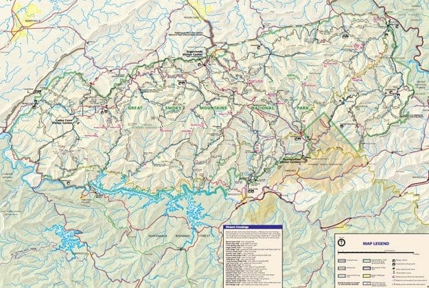 Great Smoky Mountains National Park hiking trail map