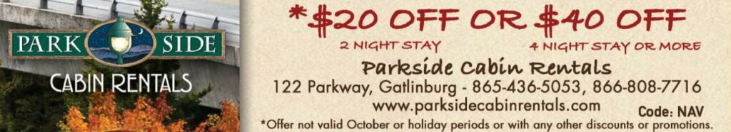 Parkside Cabin Rentals Coupon