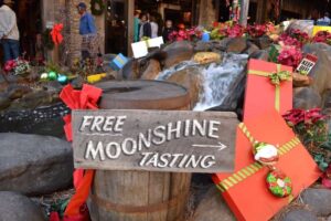 A Free Moonshine Tasting sign at The Ole Smoky distillery in Gatlinburg.