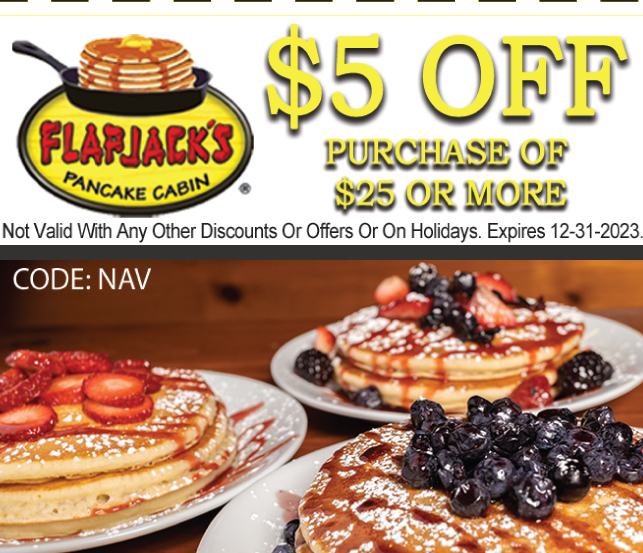 Flapjack’s Pancake Cabin Coupon $5 off