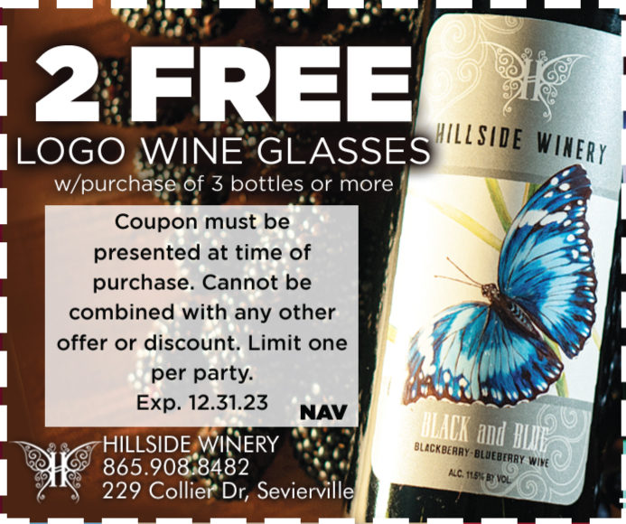 Hillside Winery Coupon 2 free wine glasses