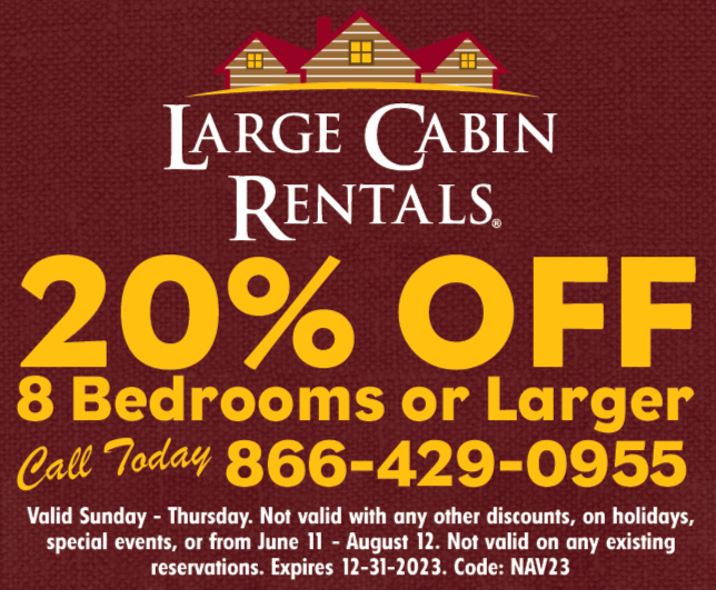 Large Cabin Rentals Coupon 20% off