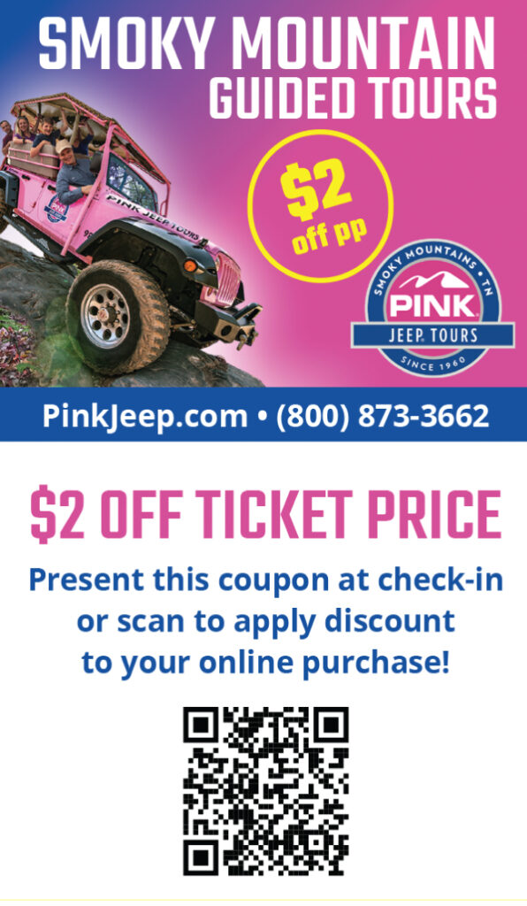 Pink Jeep Tours of the Smoky Mountains Coupon $2 Off