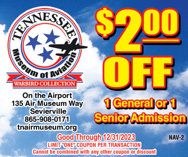 Tennessee Museum of Aviation Coupon $2 Off 1 General or 1 Senior Admission
