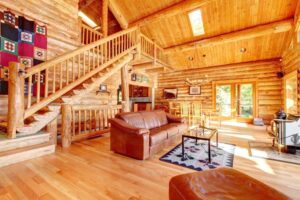 The interior of a Smoky Mountain log cabin.