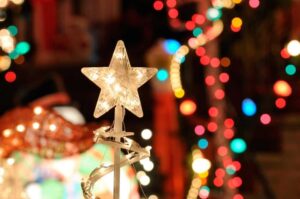 tree topper and lights on tree