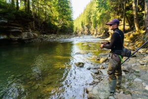 man fishing in the smoky mountains