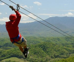 a person on zipline