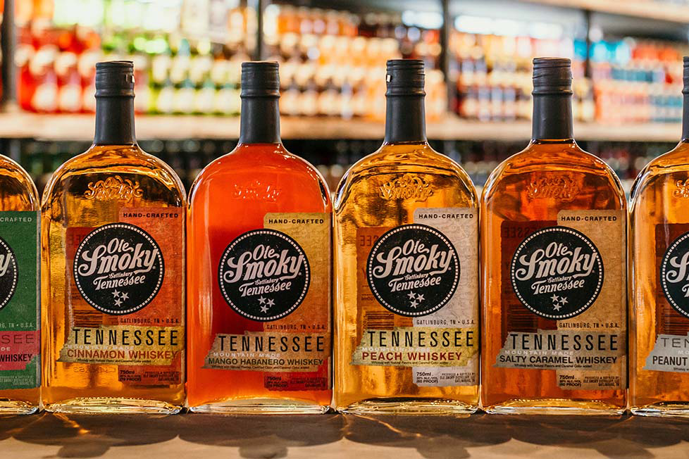 bottles of moonshine from Ole Smoky Moonshine Holler