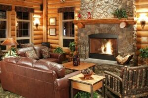 living room in a cabin