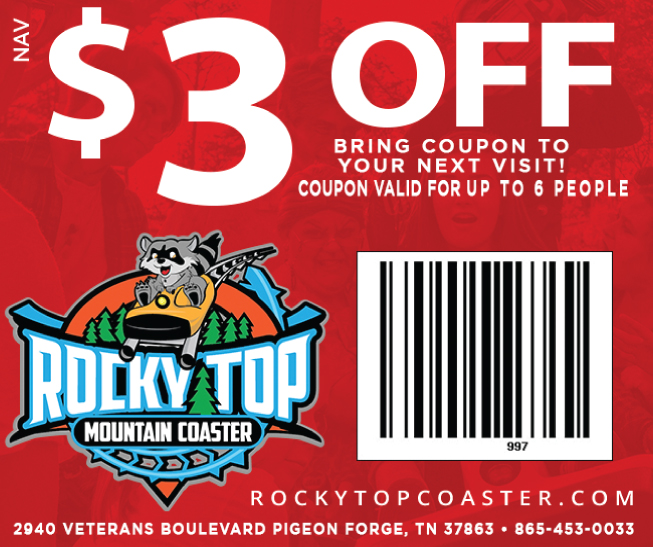 Money Saving Coupon for Rocky Top Mountain Coaster in Pigeon