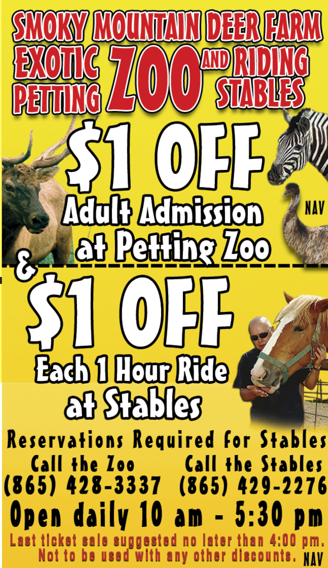 Smoky Mountain Deer Farm & Exotic Petting Zoo coupon Smoky Mountain Deer Farm & Exotic Petting Zoo coupon