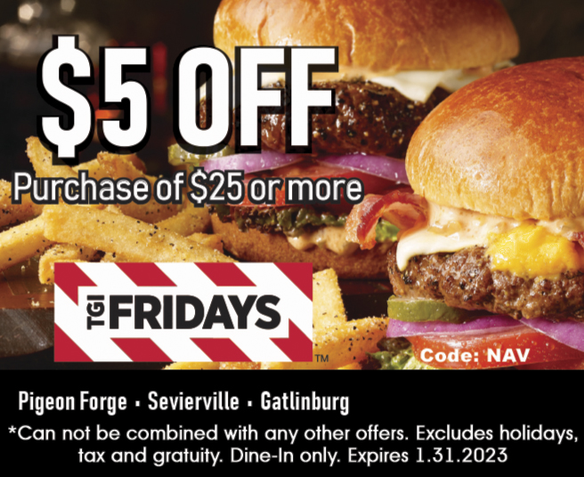 TGI Fridays Coupon Gatlinburg Dining Smoky Mountain Navigator